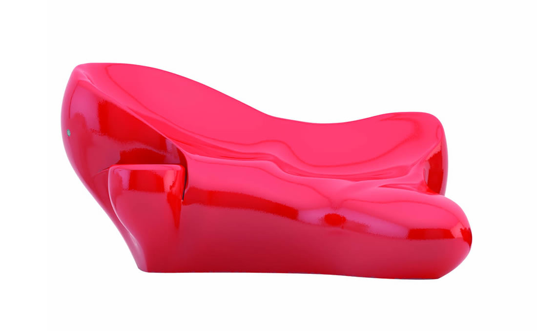 Banco chaise longue pintado de color rojo