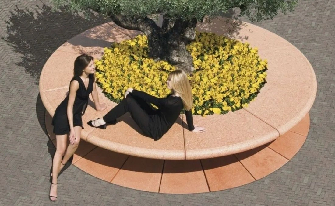 Jardinera urbana de hormigón circular de diseño