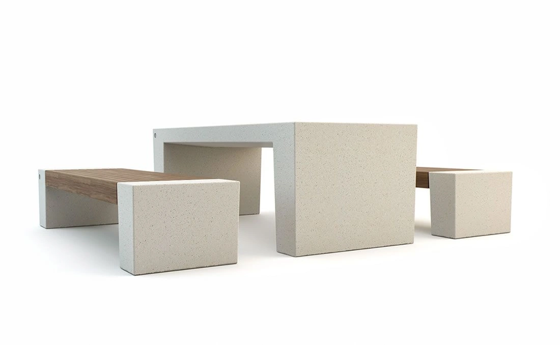 Mesa urbana de hormigón y madera