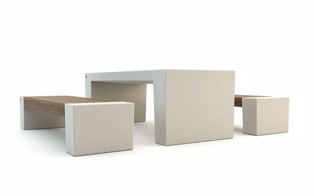 Mesa urbana con bancos